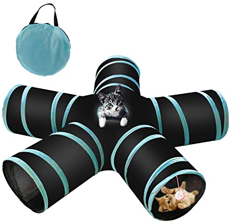 PetierWeit Katzentunnel 5-Wege, Katzenspielzeug Katzentunnel Faltbar, Katze Tunnel für Innen und Außenbereich, Groß Polyester Pet Play Tunnel Tube für Katze, Welpen, Kaninchen (T Typ)