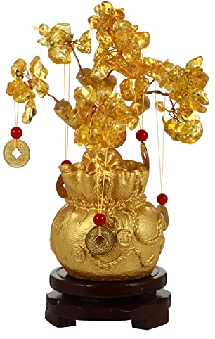 Wakauto Bonsai Money Crystal Tree Natural Feng Shui Gemstone Trees Geld Baum Feng Shui Bonsai für Glück Geld Viel Glück Feng Shui Glücksbaum Geldbaum Natur Gelb Kristall Geldbaum Geld Baum