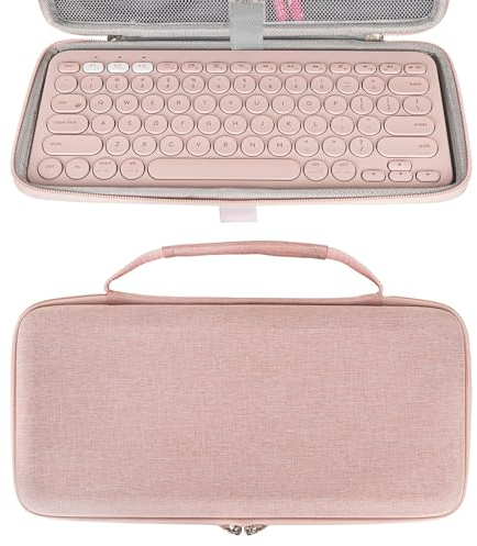 Geekria Keyboard Carrying Case, Hard Shell Protective Travel Bag for Small Compact Keyboard, Compatible with Logitech K380, Logitech Pebble Keys 2 K380s (Pink)