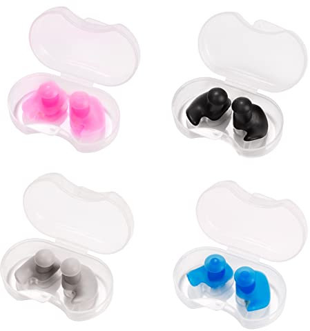 4 Pair Swimming Ear Plugs for Kids, Silicone Waterproof Earplugs Reusable Swimming Ear Plugs Adults Swim Ear Training Protector with Box for Kids and Adults,Beginners