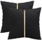 Tosleo Kissenbezüge 2er Set Samt Kissen mit Goldfarbenem Leder 50x50cm Dekokissen Moderne Luxuriös für Sofa Gartenbett Couch Wohnzimmer Sofakissen Bett Schwarz