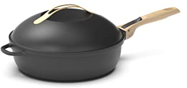 COOKUT - La Fabuleuse poêle 8 en 1 – Un seul ustensile qui remplace poêle, casserole, sauteuse - Avec 2 poignées amovibles, panier vapeur/friture, spatule en bois - METEORE