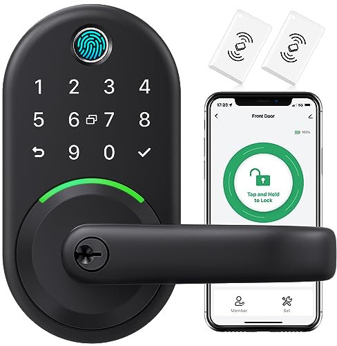 Serrure de poignée de porte intelligente avec clavier : bouton intelligent à empreintes digitales Yamiry – Serrure numérique d'entrée sans clé pour porte d'entrée – Pêne dormant avec application –