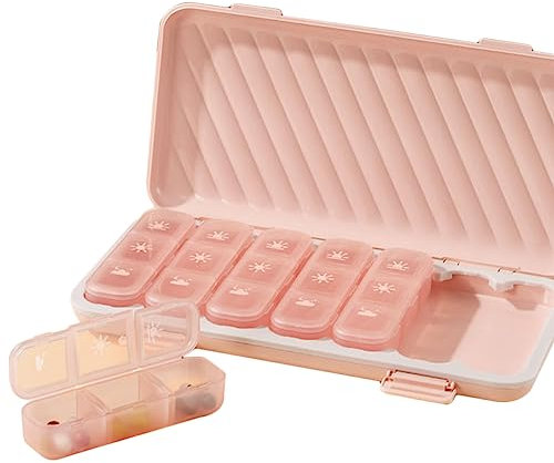 Koomuao Pilulier Semainier Matin Midi Soir, Grand Pilluliers 7 Jours 3 Compartiments Pilulier Hebdomadaire Plastique Boîtes à Pilules Étanche à I'humidité pour Médicaments et Vitamines (Rose)