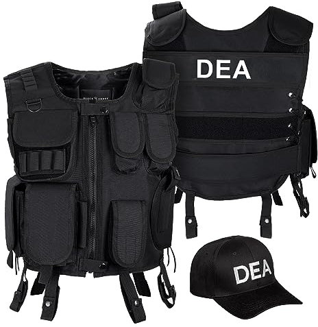 Black Snake SWAT FBI Security Police Agenten Kostüm Einsatzweste und Baseball Cap (DEA, XL/XXL)