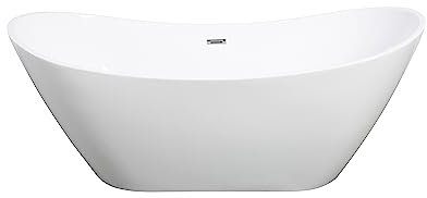 SPA Baignoire autoportante en acrylique, design unique, en forme de bateau, moderne, avec bonde, dimensions : 170L x 78l x 66H cm, blanche
