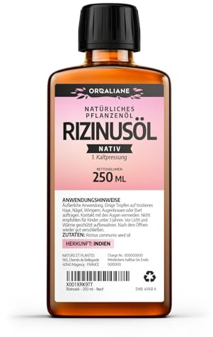 Ricinus Communis Orgaliane Huile de ricin 100 % vierge pressée à froid 250 ml