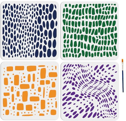 MAYJOYDIY 4 Stück Geometrische Textur Schablone 30x30cm Ovale Rechteckige Textur Malvorlagen Mit Pinsel Wiederverwendbare Wand Textur Schablonen Zum Malen Auf Holz Leinwand Stoff Boden Wand