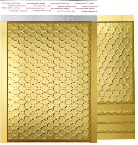 NaXew Luftpolsterumschläge, A5, leicht abziehbar, Luftpolster-Versandtaschen, Luftpolsterumschlag, gepolsterte Schutzverpackung, 152 x 229 cm (Gold A5, 10 Stück)
