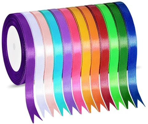 12 Farben Satinband, Schleifenband 10mm * 22m Geschenkband Dekoband Stoff Bänder, Seidenbänder Pastell zum Geschenkverpackung, Bastelarbeiten, Geburtstag und Hochzeitsdekoration