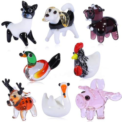 WEWAYSMILE 8 pièces Figurines en Cristal, Figurine d'animaux en Verre, Figurine de Collection d'animaux en Verre, Miniature Soufflée à la Main pour Décoration de Table