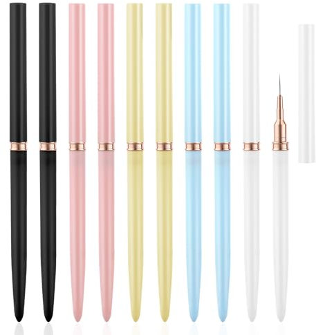 10 Pcs Painting Nail Art Brush Set, Nail Art Liner Brushes, Thin Liner Nail Brush, Nail Art Striping Brushes, Nail Dotting Drawing Tool for Long Lines, Fine Drawing, Thin Details(7/9/11/15/25mm)