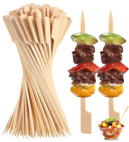 100 PCS Bamboo Skewers for Appetizers Toothpicks Cocktail Picks for Drinks Fruit Kababs Sausage Barbecue Snacks Natural Wooden Paddle Skewer Mini Food Sticks Charcuterie Accessories