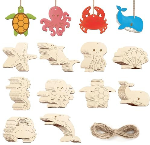 Ozean Holz Bastelsets für Kinder,21PC Meertier Holz Bastelset Kinder,3D-Vogel aus holz Meertier,Holzbastelsets für Kind,holzs Basteln Kind,Meerestier Bastelset zum Bemalen für Mädchen Junge (Ozean)