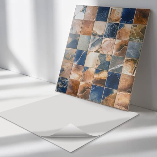 Vinyl-Fliesen Quadratisch 20x20 cm Bodenbelag Wand und Boden PVC Fliesenaufkleber Küchenrückwand Selbstklebend 20 Stück Wasserfest für Küche und Badezimmer - Mosaik mit Steinmustern