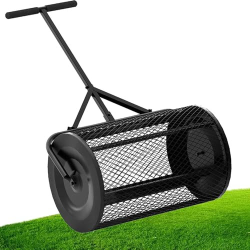 DONGGANSHI Fertilizer Peat Moss Spreader,Peat Moss Roller Spreaders,Compost Spreader for Lawn Garden Yard,Peat Moss Spreader,for Planting,Black-32 * 60cm