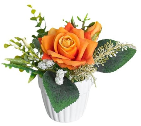 predolo Roses En Pot, Plantes En Soie dans Un Vase, Décoration pour Maison, Cadeau de Fête, Orange