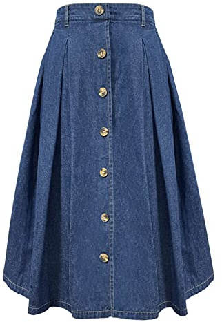 Women's Long Denim Skirt Ladies Midi Elasticated Waist with Pockets