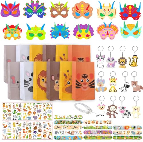 Wxgoqrcn 58 Stück Masken Basteln Set Enthält Masken zum DIY Schnapparmband Geschenktüten Eine Vielzahl von Zubehör Ideal für Halloween,Weihnachten, Bühnenaufführungen und Feste mit Tiermotiven