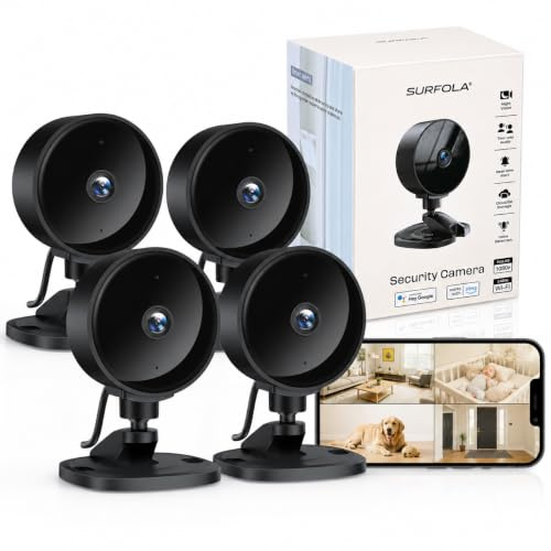 Surfola Indoor Camera 1080P Surveillance Camera 4-Pack, AI Human Motion Detection, Home Security Camera, Two-Way Audio, Night Vision, Live View, TF & 2.4G WiFi