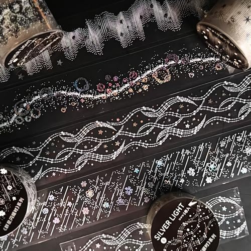 MisKepaa PET Washi Tape,4 Rolls Scrapbook Star Themed Tape Stickers,Scrapbook Zubehör Stickers for Journaling,Junk Journal,Notebook,Photo Frame,Canlendar(The stars shine brightly 1)