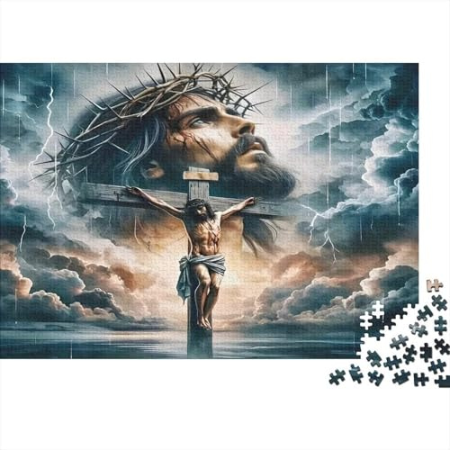 Puzzle 1000 Teile Jesus Christus Kreuzigung_1, Jesus am Kreuz Sturmlandschaft für Männer, Geschenke für Frauen Lernspiel, Entspannung, 38x26cm