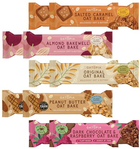 Oatopia Flapjack Bars Variety Pack – 5 Flavours Soft Baked Oat Bars Multipack – Plant-Based Snack, Source of Fibre, Oat Snacks for Breakfast & On-the-Go (Pack of 10)