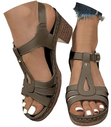 Sandalias de Dedo con Tacón Medio para Mujer, Calzado Cómodo y Versátil de Primavera Verano, Zapatos con Cierre de Hebilla Elegantes para Vestidos y Pantalones Casuales n1