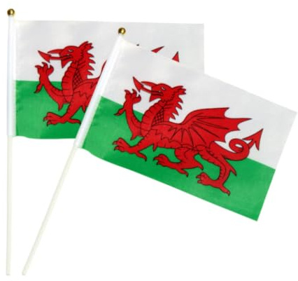 NAMOARLY 10 Pièces Petit Drapeau Gallois à Main en Polyester Portable Coutures Lisses, pour Bureau et Petites Parades, Dimensions 14x21 Cm