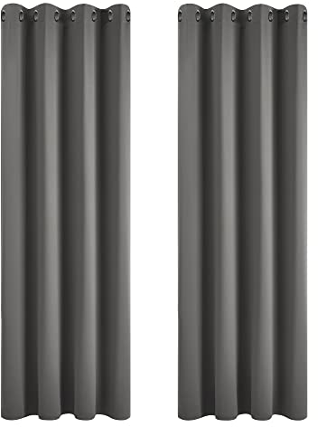 Deconovo Gardinen Blickdicht Ösen Vorhänge Wohnzimmer Schlafzimmer Vorhang Kälteschutz, 260x140 cm(HöhexBreite), Dunkelgrau, 2er Set