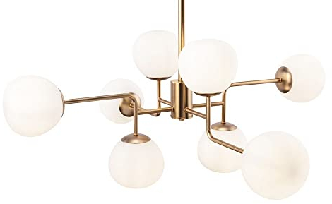 MAYTONI DECORATIVE LIGHTING Moderne Kronleuchter Erich 8xE14 excl.aus Glas Farbe Weiß und Metall Messing 40W für Küche, Schlafzimmer, Wohnzimmer, Esszimmer, Lobby