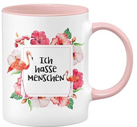 Flamingo Tasse - Ich Hasse Menschen - Kaffeetasse - lustige Tassen - witzige Tassen - rosa Tasse
