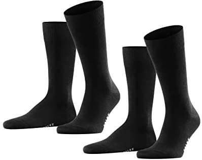 FALKE Herren Socken Happy Double Pack M So Baumwolle einfarbig 2 Paar, Schwarz Black 3000, 43-46
