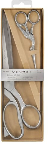 Milward Premium-Geschenkset – enthält Nähschere und Stickschere im Storch-Stil, 25,5 cm und 11,5 cm, Silber