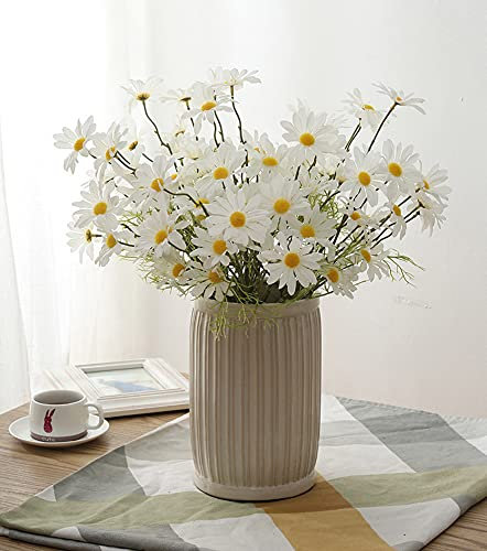 SoulQool 8/10/12PCS Artificial Daisy Flower Multicolored Small Fake Daisy Silk Flowers Home Decoration Chrysanthemum Simulation Flower Wedding Birthday Party (White-8pcs)