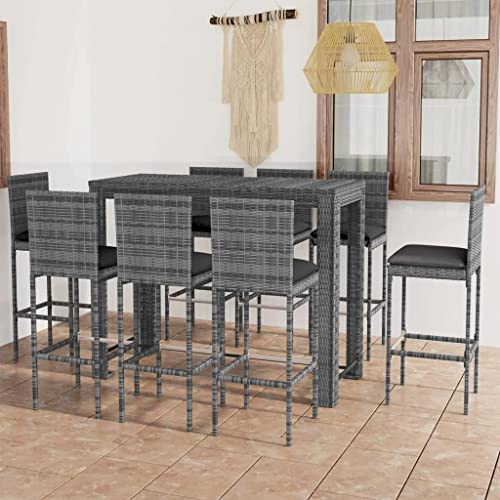 vidaXL Gartenbar Set 9-TLG. mit Anthrazit Kissen Theke Bar Tresen Gartentheke Bartisch Stehtisch Barhocker Barstuhl Gartenmöbel Poly Rattan