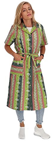 Knopfkittel Baumwolle mit Arm bunt Kochschürze Hauskleid Kittel Schürze Gürtel, Farbe:grün, Größe:56