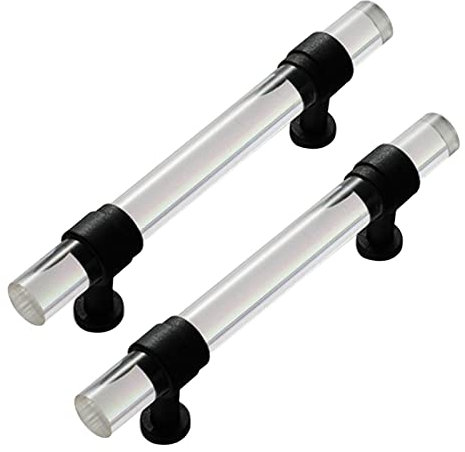 Griff aus Acrylkristall Möbelgriffe transparenter Kleiderschrank zinklegierung knäufe Henkel Schuhkartongriffe Schublade Türgriff,Schrank-Zubehör,2 Stücke,schwarze Basis (Hole distance 192mm)