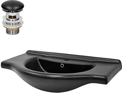 ML-Design Waschbecken Keramik Schwarz matt 87x50,5x22,5 cm Oval mit Ablaufgarnitur, Einbauwaschbecken mit Hahnloch/Überlauf, Aufsatzwaschbecken Einbauwaschtisch Waschschale Waschplatz Handwaschbecken