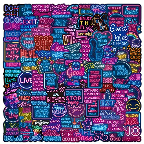 Aufkleber 100 Stück Inspirierend Zitate Sticker Set Wasserdicht Vinyl Sticker Neon Motivierende Coole Sticker für Auto Motorrad Fahrrad Skateboard Handy laptop Tassen Scrapbooking Notebook