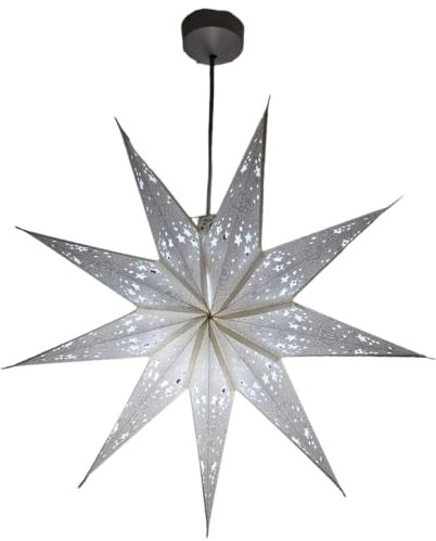 YEPSIO Paper Star Lampenschirm mit 9 Spitzen, Papier, Sternlicht, groß, 60 cm, Stern, hängende Dekorationen für Weihnachten, Hochzeit, Heimdekoration, Party, Silber, goldener Glitzer (Glitzer-Silber