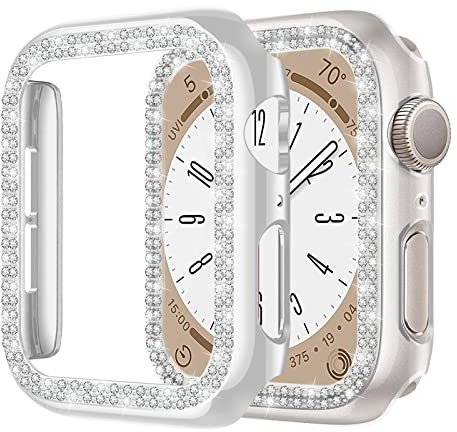 2 Pezzi Custodia Protettive a Doppia Fila di Diamanti per Cover Apple Watch 42mm 46mm 40mm, Cava Lustro Antigraffio Sensibile al Tocco Paraurti Protettivo PC Rigido per iWatch Serie 10 8 7 6 5 4 SE