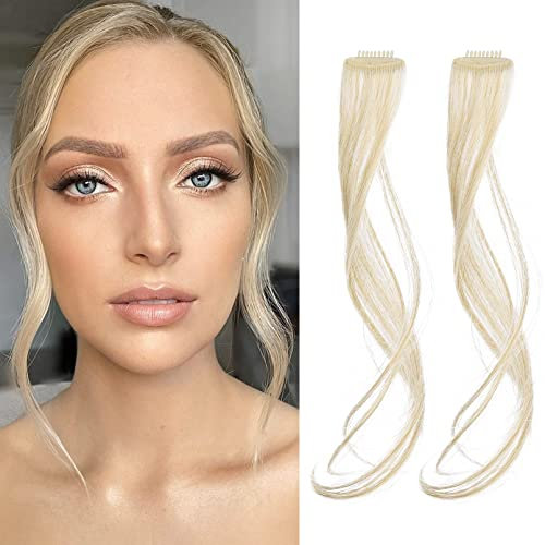 Flufymooz Side Air Bangs, 2 Stück Clip-in-Ponys für die Vorderseite, Pony-Haarspangen zum Anklipsen mit Schläfen, synthetischer langer Drachenbart-Pony, 30 cm (Hellblond)