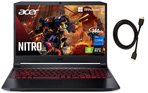 acer Nitro 5 15.6'' FHD IPS 144Hz Display Gaming Laptop | Intel Core i7-11800H | NVIDIA GeForce RTX 3050Ti | 16GB RAM | 512GB SSD | Backlit Keyboard | Windows 11 Pro | with HDMI Cable Bundle | Black