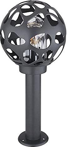GLOBO Stehlampe Sockelleuchte Außen Edelstahl Gartenlampe Kugel Aussen mit Strom, ALU Loch-Design anthrazit, 1x E27, DxH 20x 45 cm