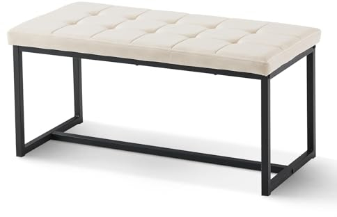 CLIPOP Gepolsterte Sitzbank Esszimmerbank 100 cm mit Samtbezug und Metallbeine Küchenbank Polsterbank im Moderner Stil für Esszimmer Flur Schlafzimmer Garderobe Küche (cremefarben)