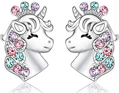 Ozmw Einhorn Ohrringe Mädchen, Echt Silber Ohrringe Kinder, Horse Lovers Hypoallergenic Silver Jewellery Birthday Gift