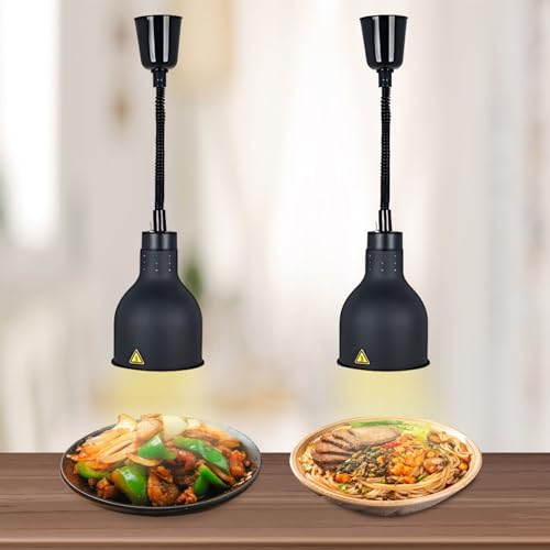 BOVDC Wärmelampe Küche Gastro, Wärmelampe für Speisen Hängend 19cm/25cm, Lebensmittel Wärmelampe Küche Höhenberstellbar für Buffets und Hotels(Schwarz-19cm, 2 Stück)