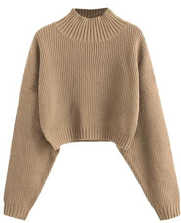 ZAFUL Women's Cropped Turtleneck Sweater Lantern Sleeve Ribbed Knit Pullover Sweater Jumper