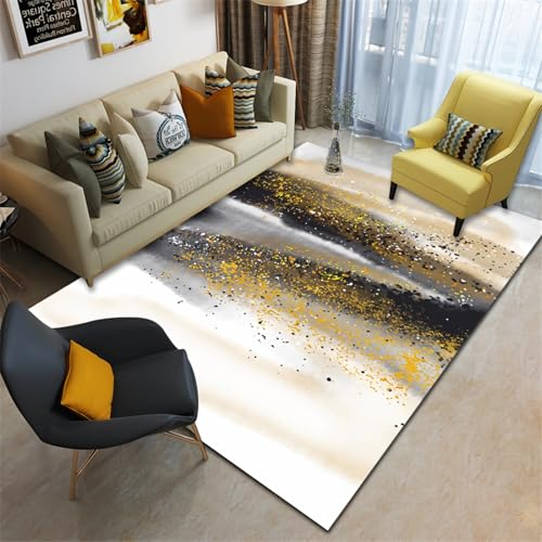 Läufer Flur Leicht zu reinigender fleckenresistenter Teppich schwarz-gelbe Tinte Design,bettumrandung möbel Wohnzimmer modern,60x160cm